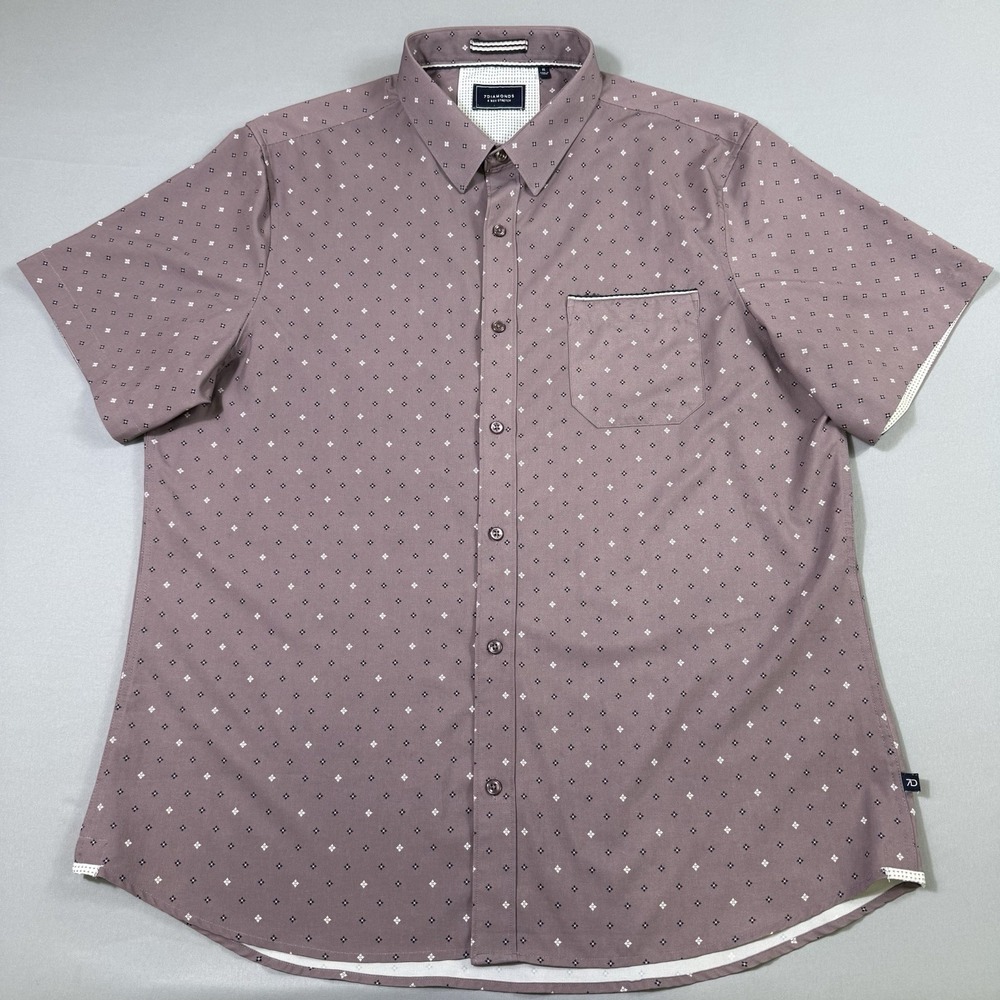 7Diamonds 4 Way Stretch Shirt Mens XL Geometric Print Button Up Short Sleeve EUC